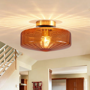 Thehouselights-Amber Glass Round Semi Flush Mount-Ceiling Light-1-Light-