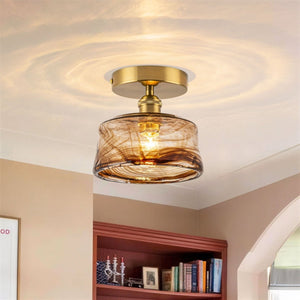 Thehouselights-Amber Textured Glass Drum Semi Flush Mount-Ceiling Light-1-Light-