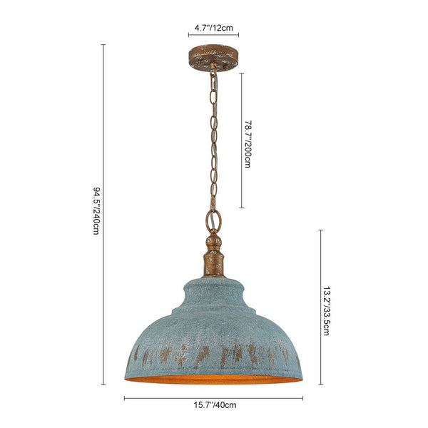 Thehouselights - Antique Blue Patina Metal Dome Pendant Light - Pendant - M - 