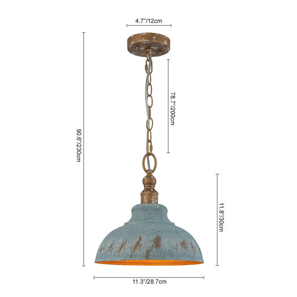 Thehouselights - Antique Blue Patina Metal Dome Pendant Light - Pendant - M - 