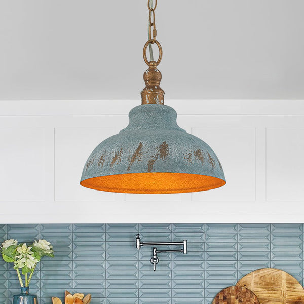 Thehouselights - Antique Blue Patina Metal Dome Pendant Light - Pendant - S - 