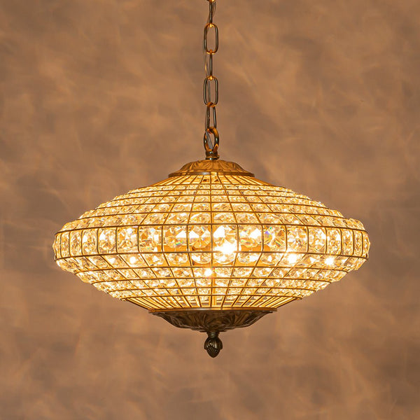 Thehouselights - Antique Brass Crystal Diamond Shape Chandelier - Chandelier - 4 - Light - 