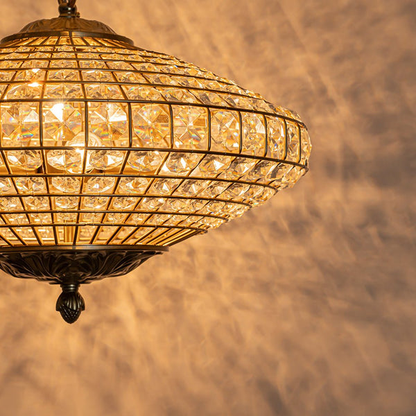 Thehouselights - Antique Brass Crystal Diamond Shape Chandelier - Chandelier - 4 - Light - 