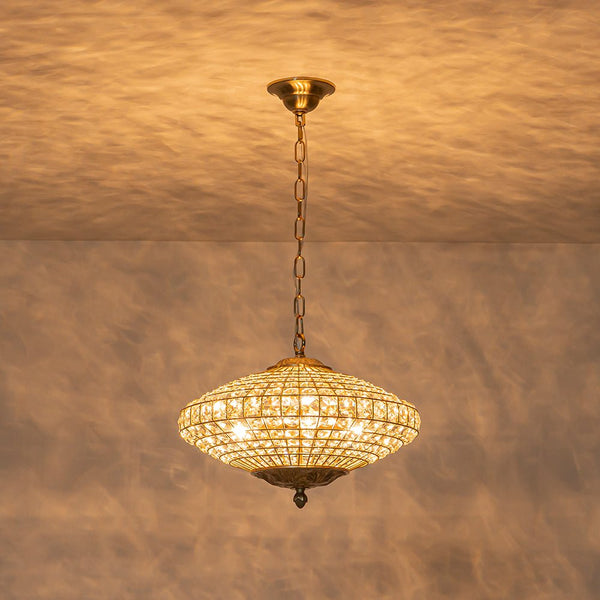 Thehouselights - Antique Brass Crystal Diamond Shape Chandelier - Chandelier - 4 - Light - 