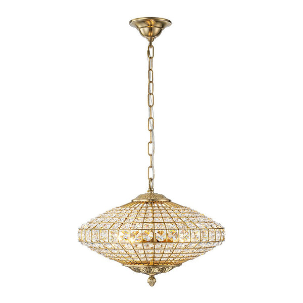 Thehouselights - Antique Brass Crystal Diamond Shape Chandelier - Chandelier - 4 - Light - 