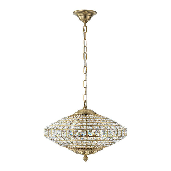 Thehouselights - Antique Brass Crystal Diamond Shape Chandelier - Chandelier - 4 - Light - 