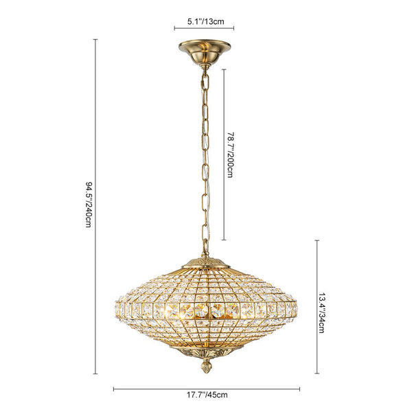 Thehouselights - Antique Brass Crystal Diamond Shape Chandelier - Chandelier - 4 - Light - 