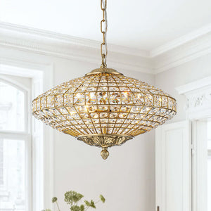 Thehouselights - Antique Brass Crystal Diamond Shape Chandelier - Chandelier - 4 - Light - 