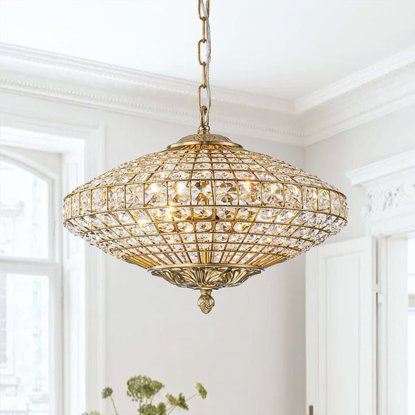 Thehouselights - Antique Brass Crystal Diamond Shape Chandelier - Chandelier - 4 - Light - 