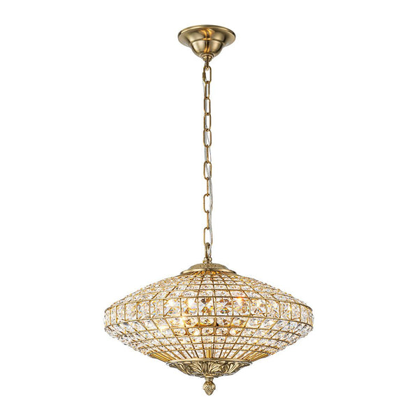 Thehouselights - Antique Brass Crystal Diamond Shape Chandelier - Chandelier - 4 - Light - 