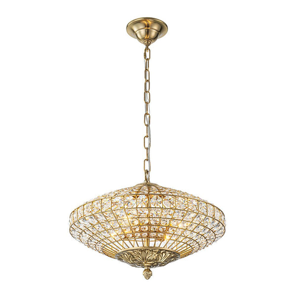 Thehouselights - Antique Brass Crystal Diamond Shape Chandelier - Chandelier - 4 - Light - 