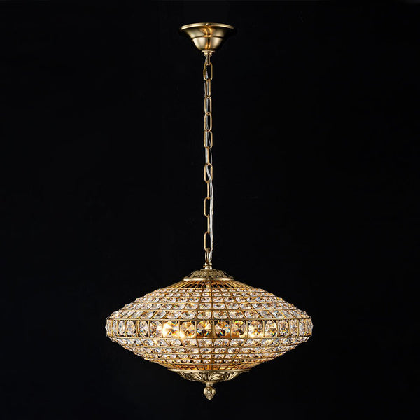 Thehouselights - Antique Brass Crystal Diamond Shape Chandelier - Chandelier - 4 - Light - 