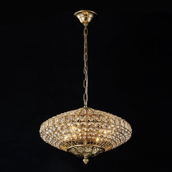 Thehouselights - Antique Brass Crystal Diamond Shape Chandelier - Chandelier - 4 - Light - 