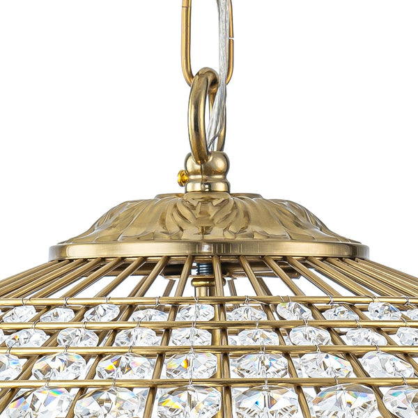 Thehouselights - Antique Brass Crystal Diamond Shape Chandelier - Chandelier - 4 - Light - 