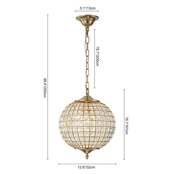 Thehouselights - Antique Brass Crystal Orb Chandelier - Chandelier - 1 - Light - 