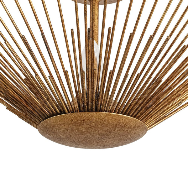 Thehouselights - Antique Gold Sunburst Semi Flush Mount - Chandelier - Gold - 