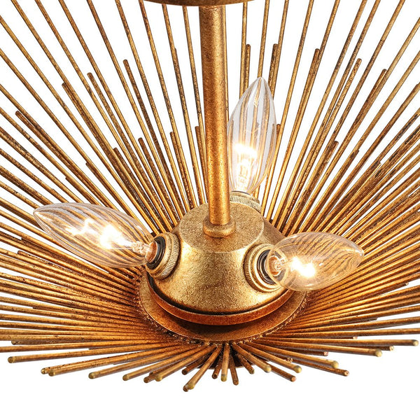Thehouselights - Antique Gold Sunburst Semi Flush Mount - Chandelier - Gold - 