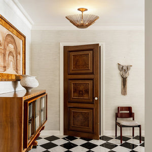 Thehouselights - Antique Gold Sunburst Semi Flush Mount - Chandelier - Gold - 