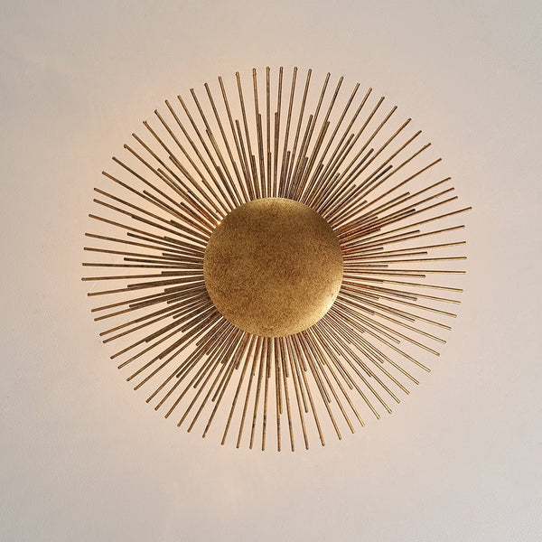 Thehouselights - Antique Gold Sunburst Semi Flush Mount - Chandelier - Gold - 
