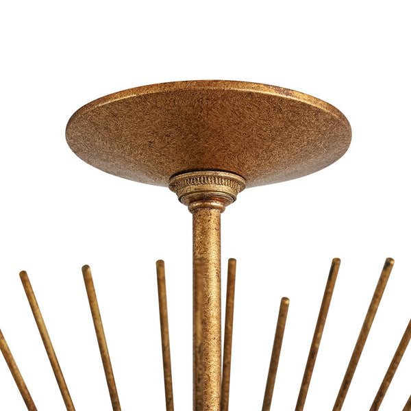 Thehouselights - Antique Gold Sunburst Semi Flush Mount - Chandelier - Gold - 