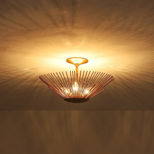 Thehouselights - Antique Gold Sunburst Semi Flush Mount - Chandelier - Gold - 