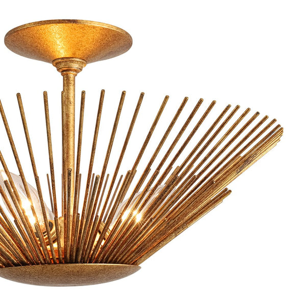 Thehouselights - Antique Gold Sunburst Semi Flush Mount - Chandelier - Gold - 