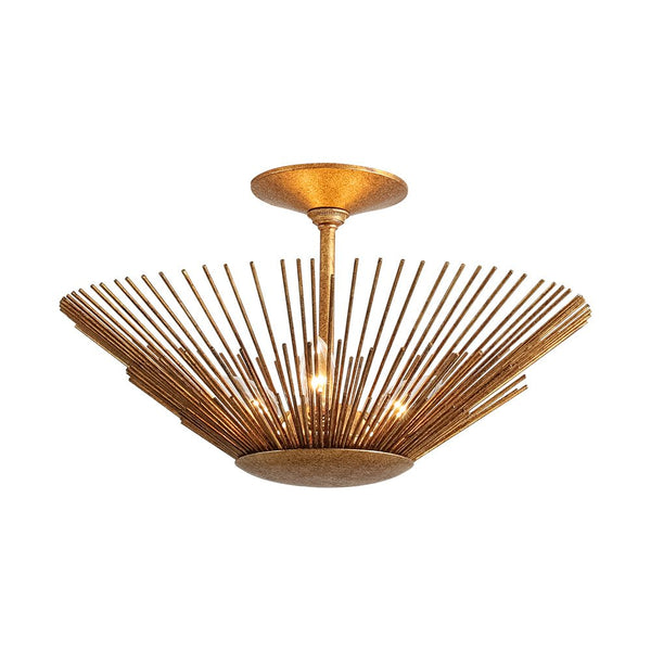 Thehouselights - Antique Gold Sunburst Semi Flush Mount - Chandelier - Gold - 