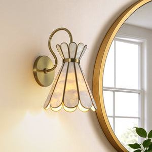 Thehouselights-Art Deco Brass Shell Glass Armed Wall Sconce-Wall Lights-1-Light-