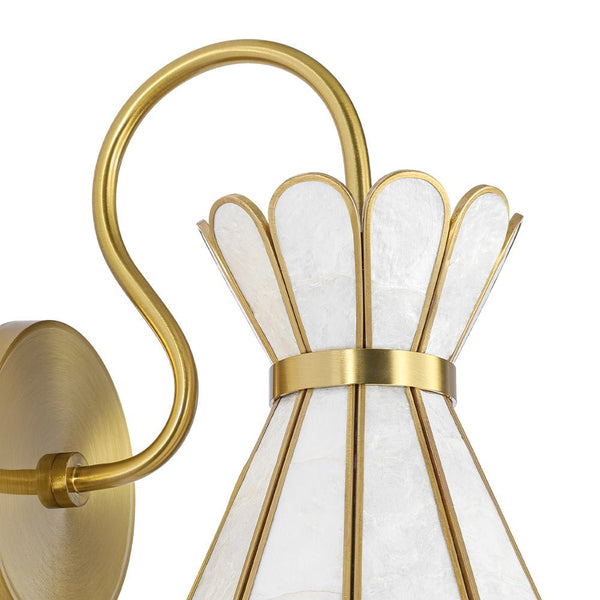 Thehouselights-Art Deco Brass Shell Glass Armed Wall Sconce-Wall Lights-1-Light-