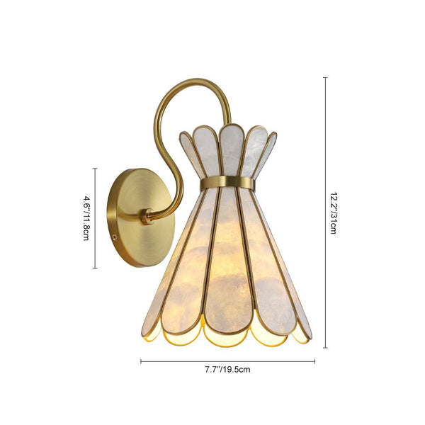 Thehouselights-Art Deco Brass Shell Glass Armed Wall Sconce-Wall Lights-1-Light-