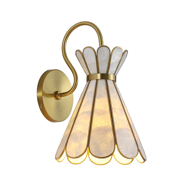Thehouselights-Art Deco Brass Shell Glass Armed Wall Sconce-Wall Lights-1-Light-