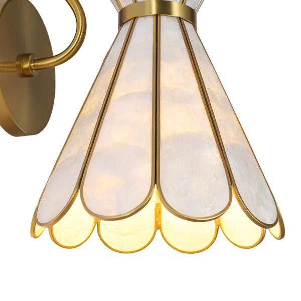 Thehouselights-Art Deco Brass Shell Glass Armed Wall Sconce-Wall Lights-1-Light-