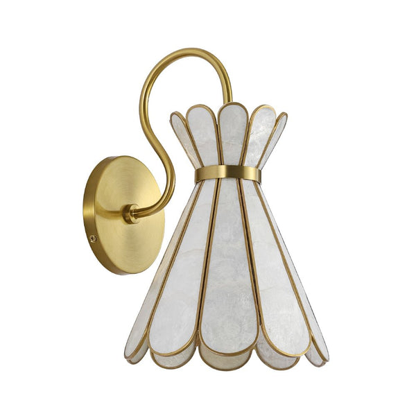 Thehouselights-Art Deco Brass Shell Glass Armed Wall Sconce-Wall Lights-1-Light-