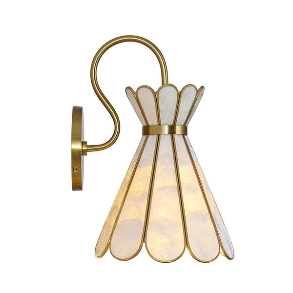 Thehouselights-Art Deco Brass Shell Glass Armed Wall Sconce-Wall Lights-1-Light-