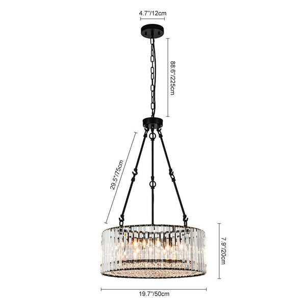 Thehouselights - Black Crystal Chandelier with Adjustable Chain - Chandelier - Black - 