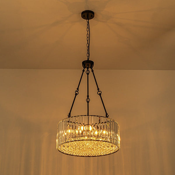 Thehouselights - Black Crystal Chandelier with Adjustable Chain - Chandelier - Black - 