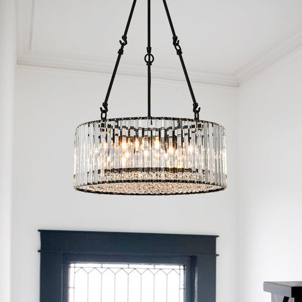 Thehouselights - Black Crystal Chandelier with Adjustable Chain - Chandelier - Black - 