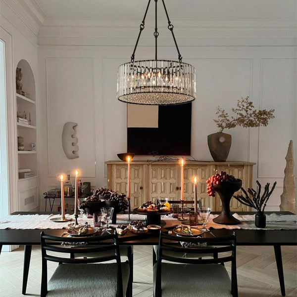 Thehouselights - Black Crystal Chandelier with Adjustable Chain - Chandelier - Black - 