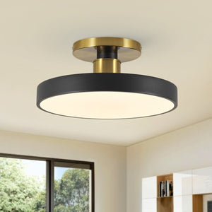 Thehouselights-Black LED Acrylic Drum Semi Flush Mount Ceiling Light-Ceiling Light-Black-
