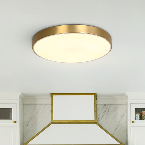 Thehouselights-Brass Round Shade LED Ceiling Flush Mount-Ceiling Light--