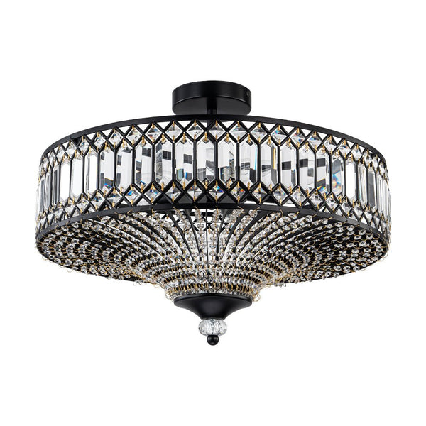 Thehouselights - Carved Crystal Drum Semi Flush Mount - Ceiling Light - Black - 