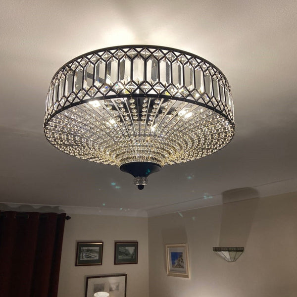 Thehouselights - Carved Crystal Drum Semi Flush Mount - Ceiling Light - Black - 