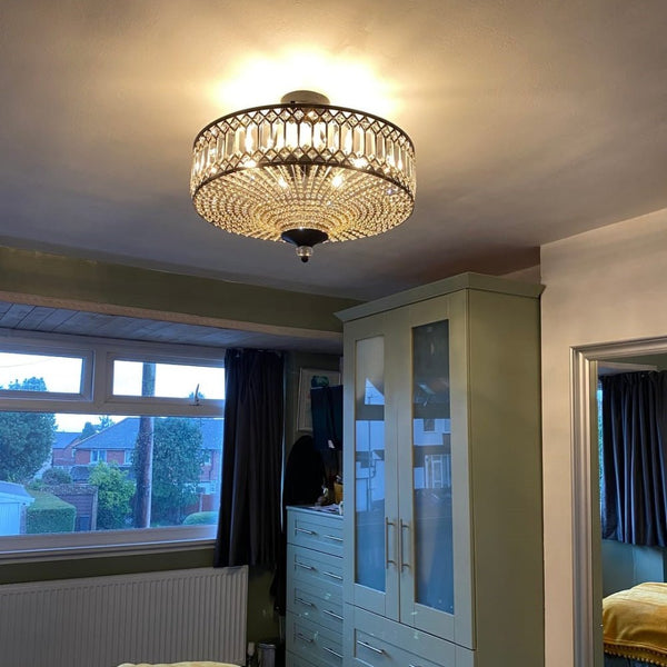 Thehouselights - Carved Crystal Drum Semi Flush Mount - Ceiling Light - Black - 