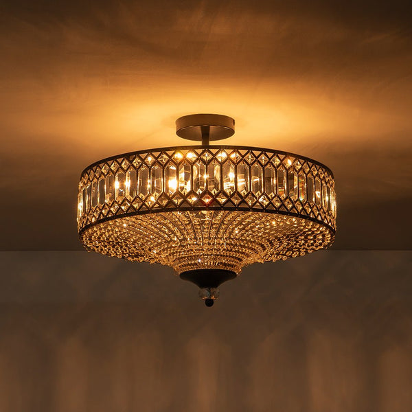 Thehouselights - Carved Crystal Drum Semi Flush Mount - Ceiling Light - Black - 