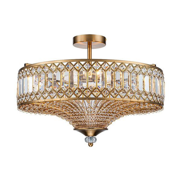 Thehouselights - Carved Crystal Drum Semi Flush Mount - Ceiling Light - Brass - 