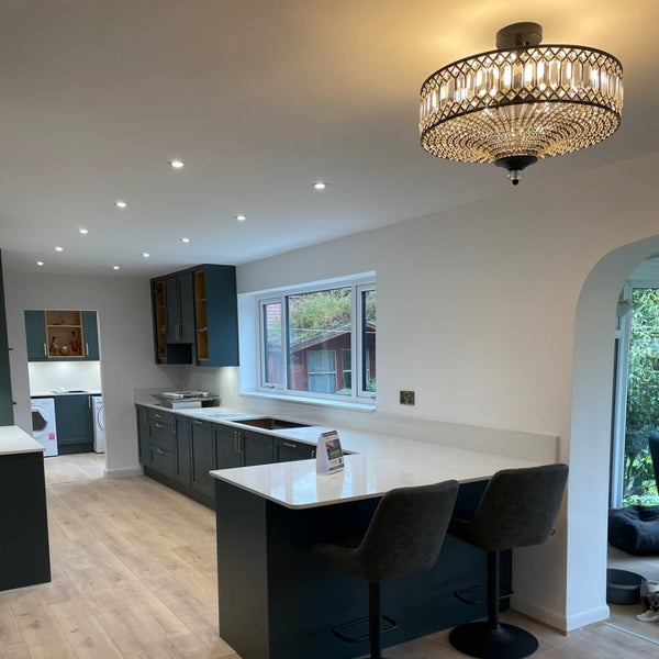 Thehouselights - Carved Crystal Drum Semi Flush Mount - Ceiling Light - Brass - 