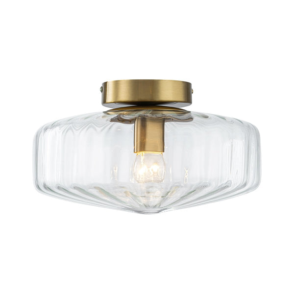 Thehouselights-Clear Glass Round Semi Flush Mount-Ceiling Light-1-Light-