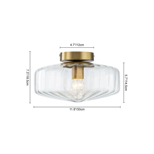 Thehouselights-Clear Glass Round Semi Flush Mount-Ceiling Light-1-Light-