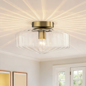 Thehouselights-Clear Glass Round Semi Flush Mount-Ceiling Light-1-Light-