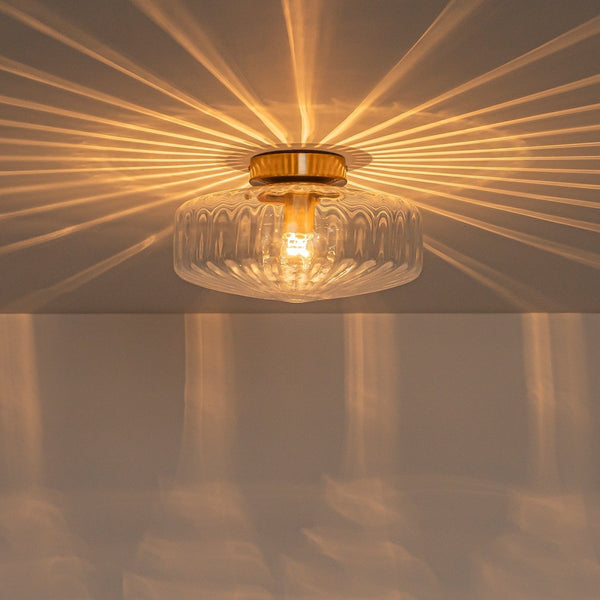 Thehouselights-Clear Glass Round Semi Flush Mount-Ceiling Light-1-Light-